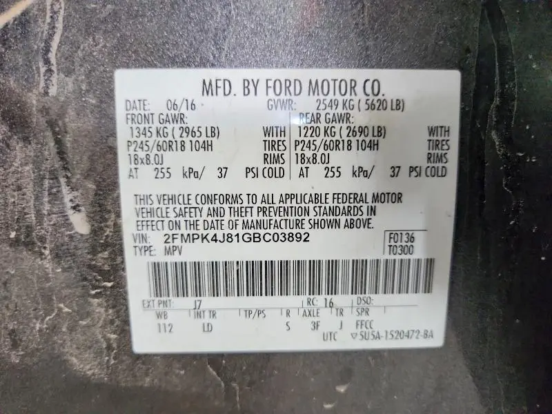 2016 FORD EDGE SEL  