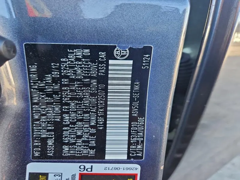 2012 TOYOTA CAMRY BASE  