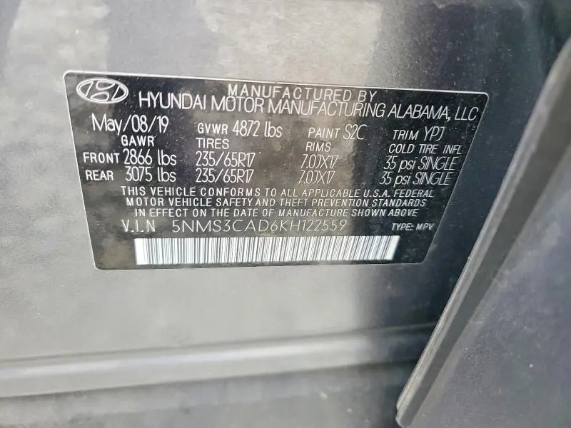 2019 HYUNDAI SANTA FE SEL 2.4L  