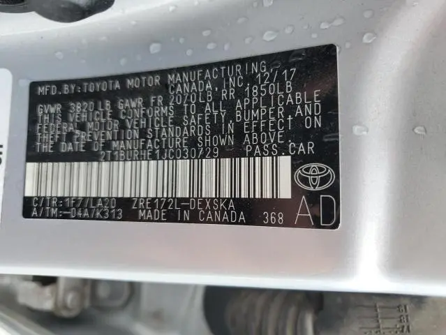 2018 TOYOTA COROLLA L  