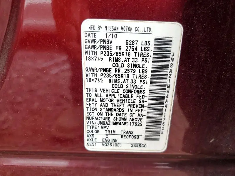 2010 NISSAN MURANO S  