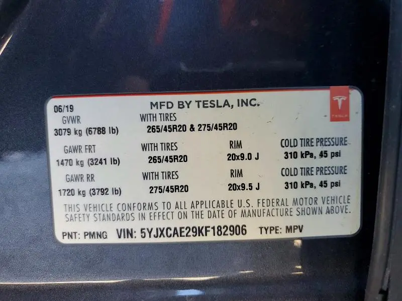 2019 TESLA MODEL X   
