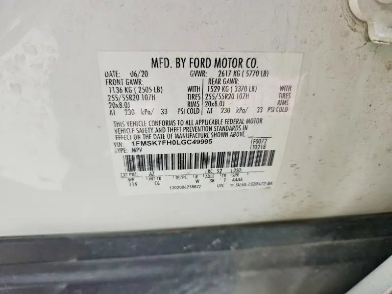 2020 FORD EXPLORER LIMITED  