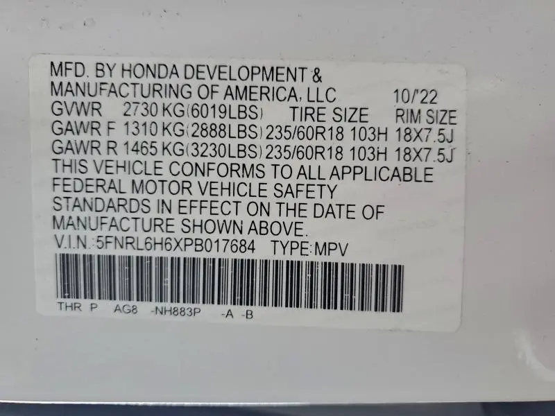 2023 HONDA ODYSSEY EXL  