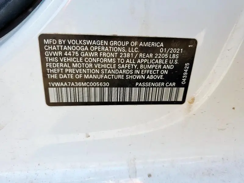 2021 VOLKSWAGEN PASSAT S  