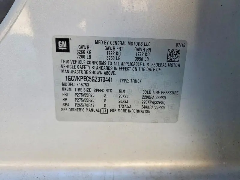 2016 CHEVROLET SILVERADO K1500 CUSTOM  