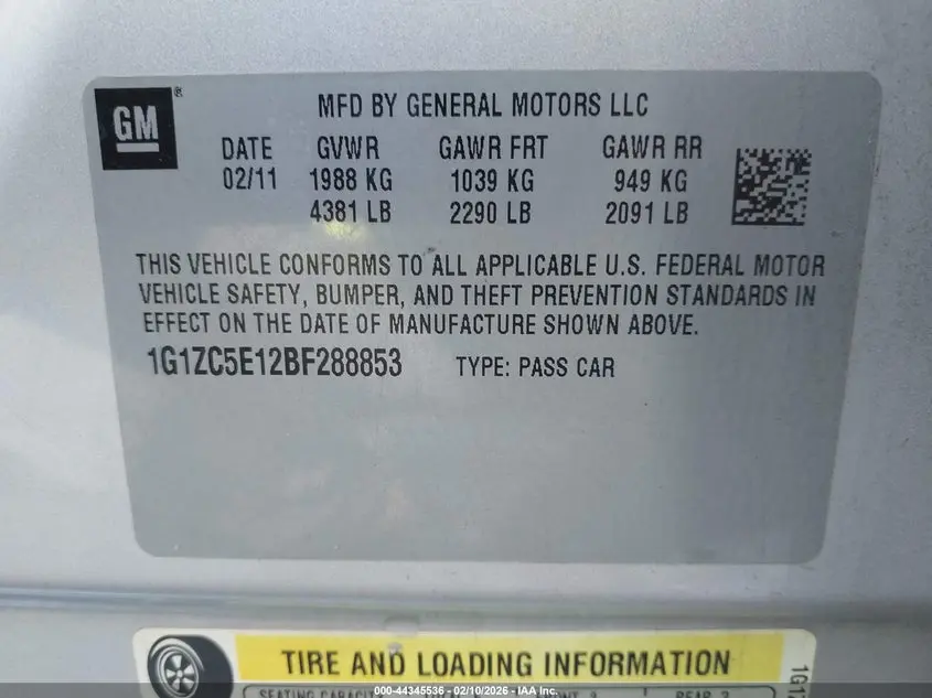 2011 CHEVROLET MALIBU 1LT