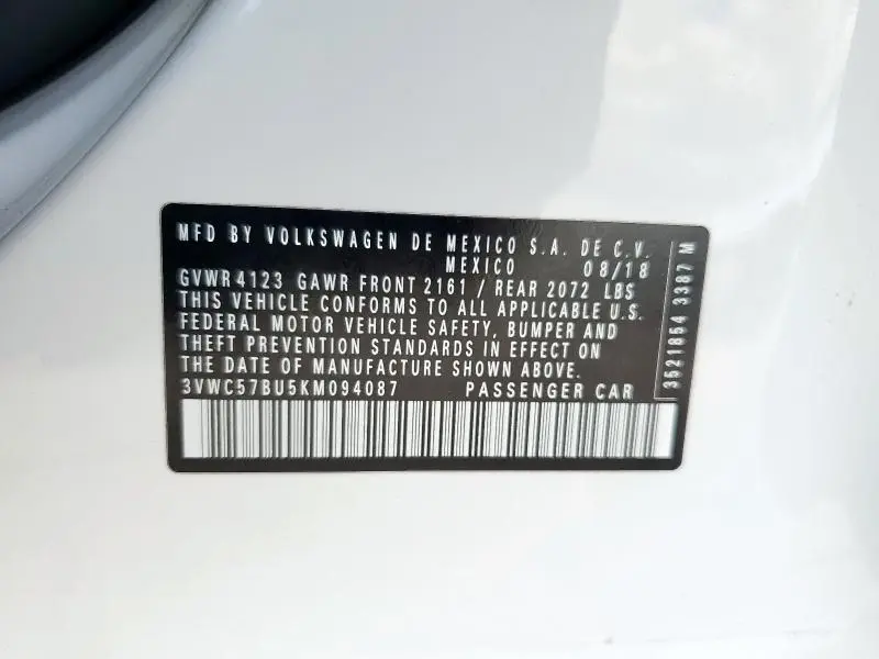 2019 VOLKSWAGEN JETTA S  