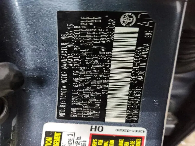 2015 TOYOTA COROLLA S PLUS  