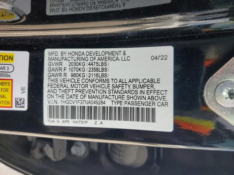 2022 HONDA ACCORD SPORT  