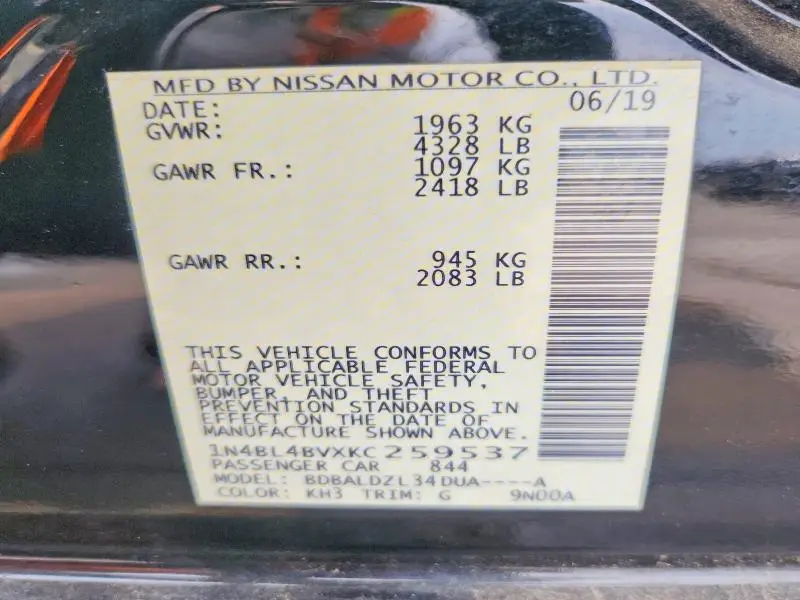 2019 NISSAN ALTIMA S  