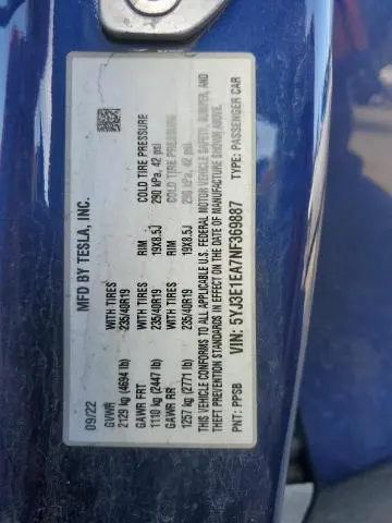 2022 TESLA MODEL 3   
