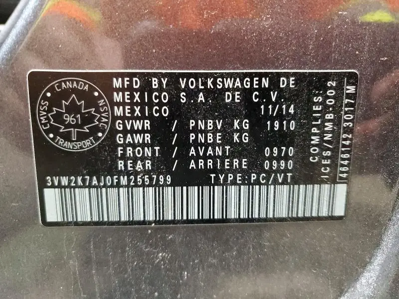 2015 VOLKSWAGEN JETTA BASE  