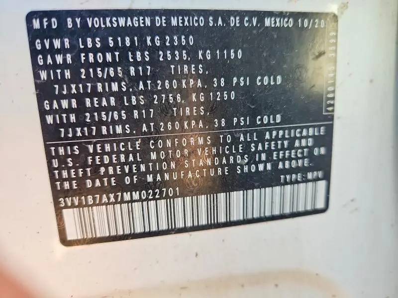 2021 VOLKSWAGEN TIGUAN S  