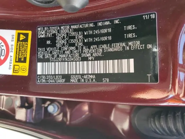 2019 TOYOTA HIGHLANDER SE  