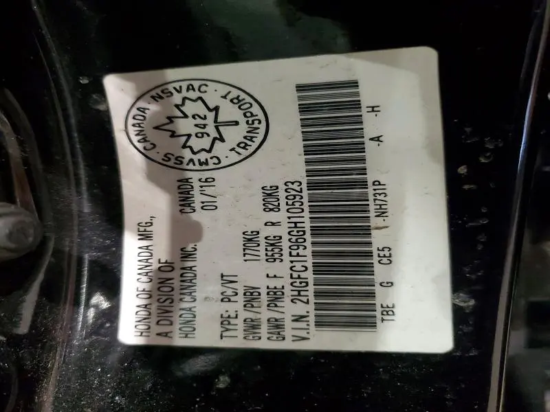 2016 HONDA CIVIC TOURING  