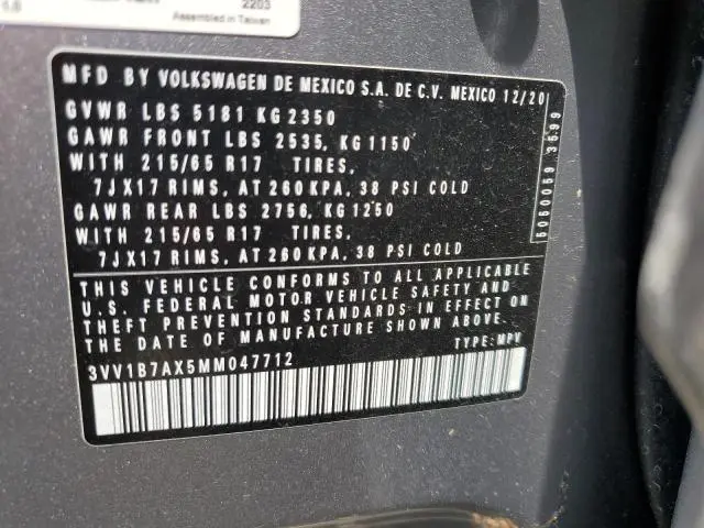 2021 VOLKSWAGEN TIGUAN S  