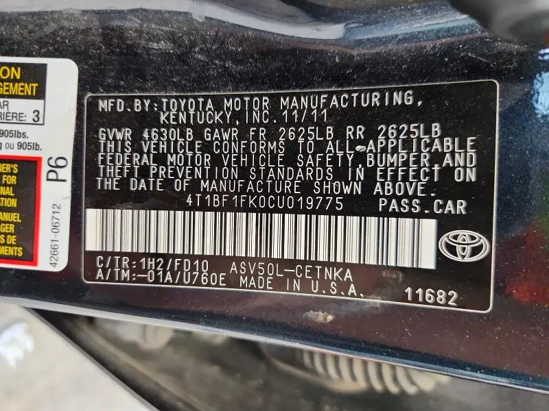 2012 TOYOTA CAMRY LE  