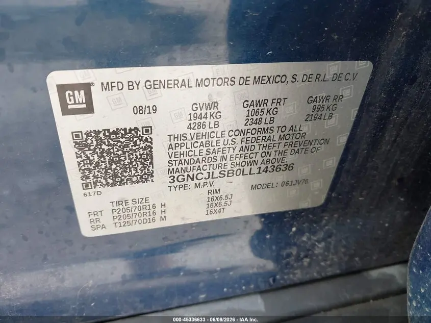 2020 CHEVROLET TRAX FWD LT