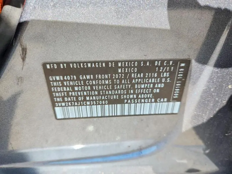 2012 VOLKSWAGEN JETTA BASE  