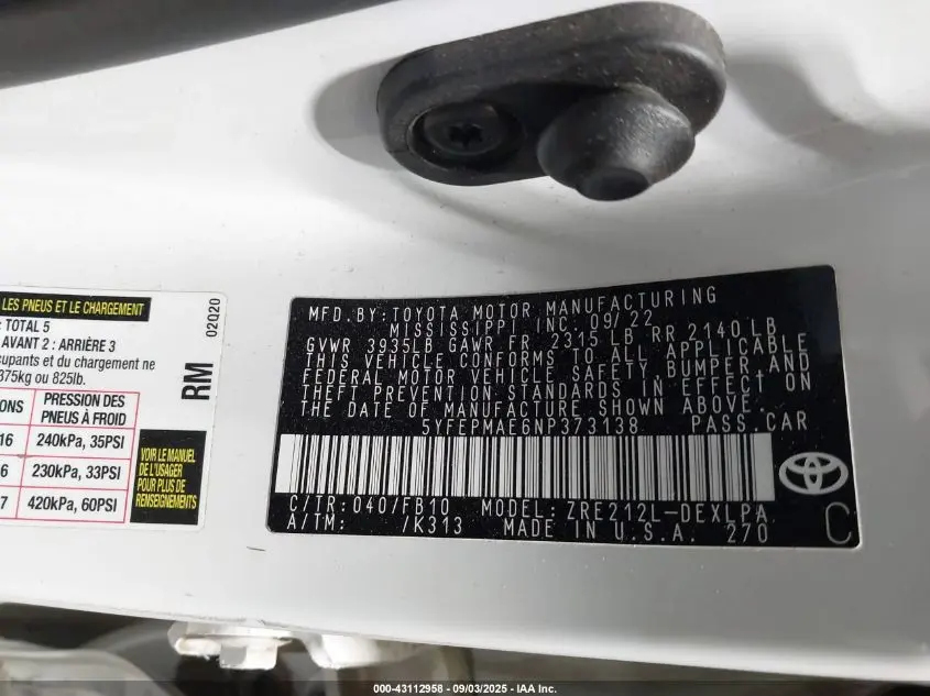 2022 TOYOTA COROLLA LE