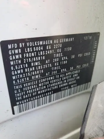 2017 VOLKSWAGEN TIGUAN S  