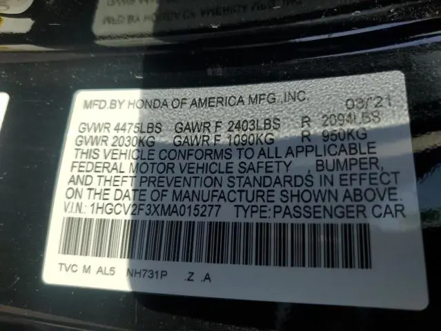 2021 HONDA ACCORD SPORT  