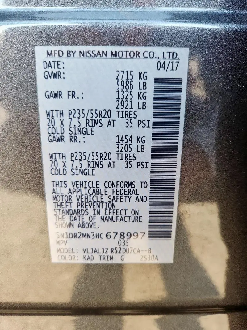 2017 NISSAN PATHFINDER S  