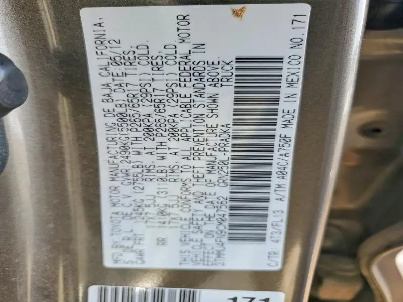 2012 TOYOTA TACOMA DOUBLE CAB LONG BED  