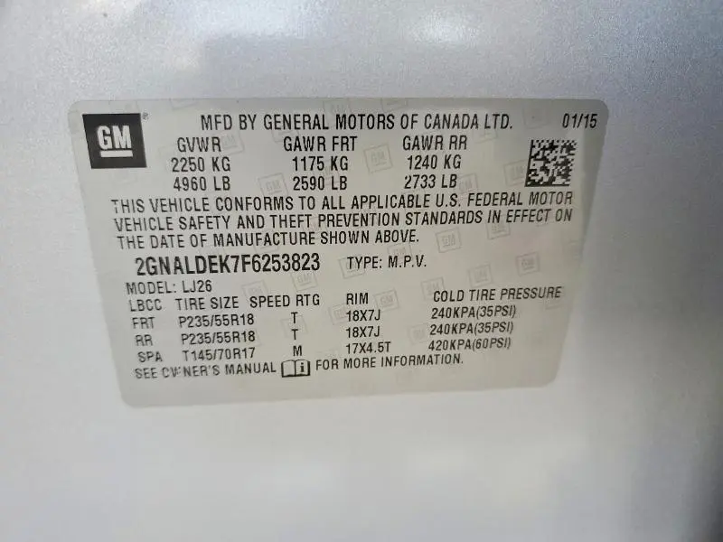 2015 CHEVROLET EQUINOX LTZ  