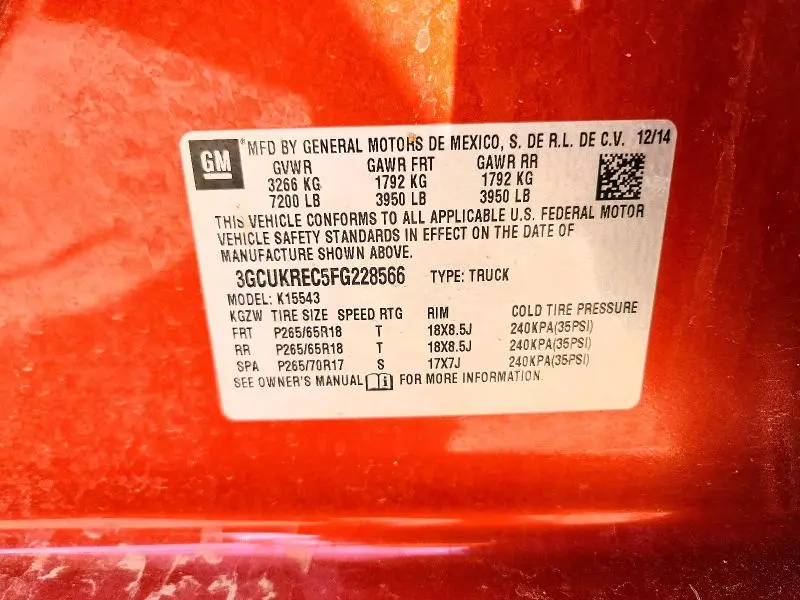 2015 CHEVROLET SILVERADO K1500 LT  