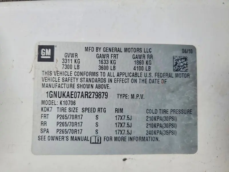 2010 CHEVROLET TAHOE K1500 LS  