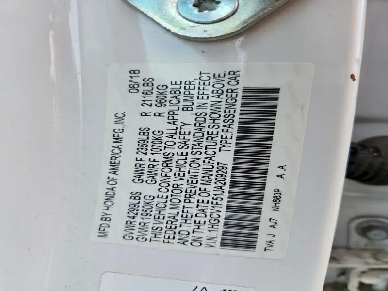 2018 HONDA ACCORD EXL  