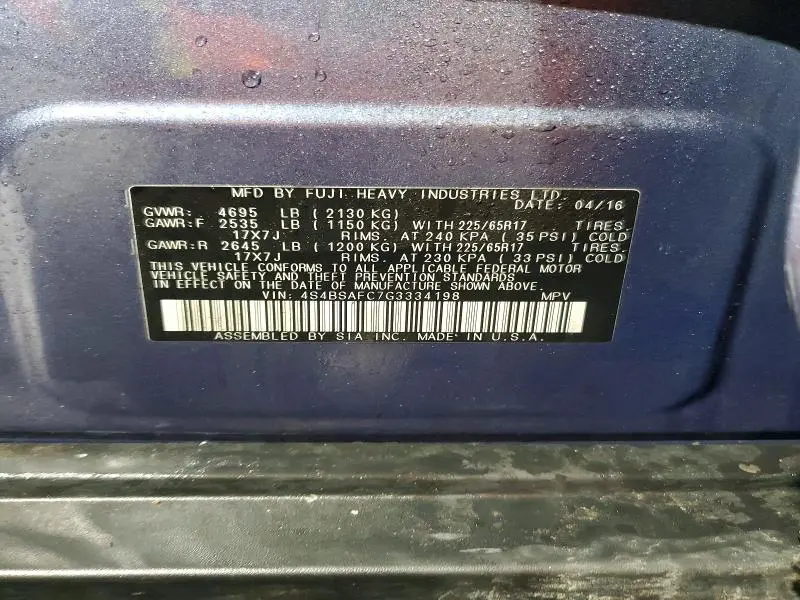 2016 SUBARU OUTBACK 2.5I PREMIUM  