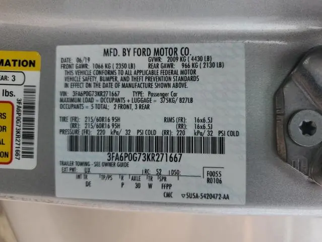 2019 FORD FUSION S