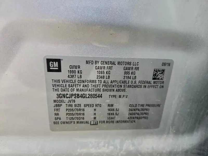 2016 CHEVROLET TRAX 1LT  