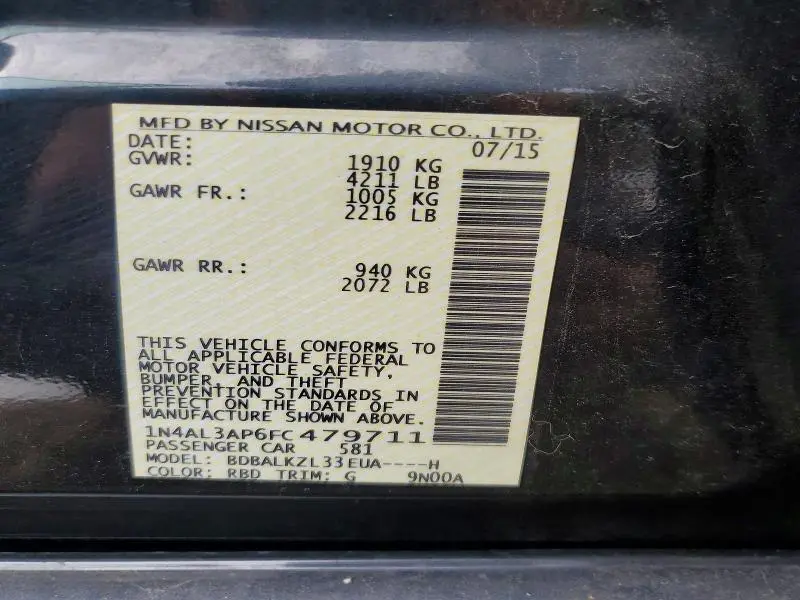 2015 NISSAN ALTIMA 2.5 SV  