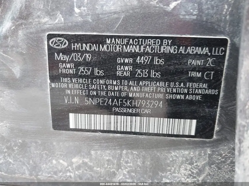 2019 HYUNDAI SONATA SE