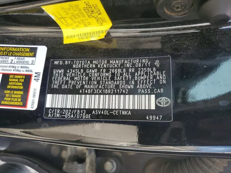 2011 TOYOTA CAMRY LE  