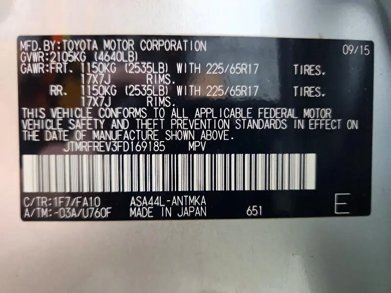 2015 TOYOTA RAV4 XLE  