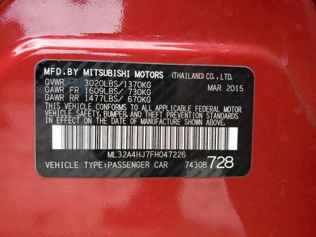 2015 MITSUBISHI MIRAGE ES  