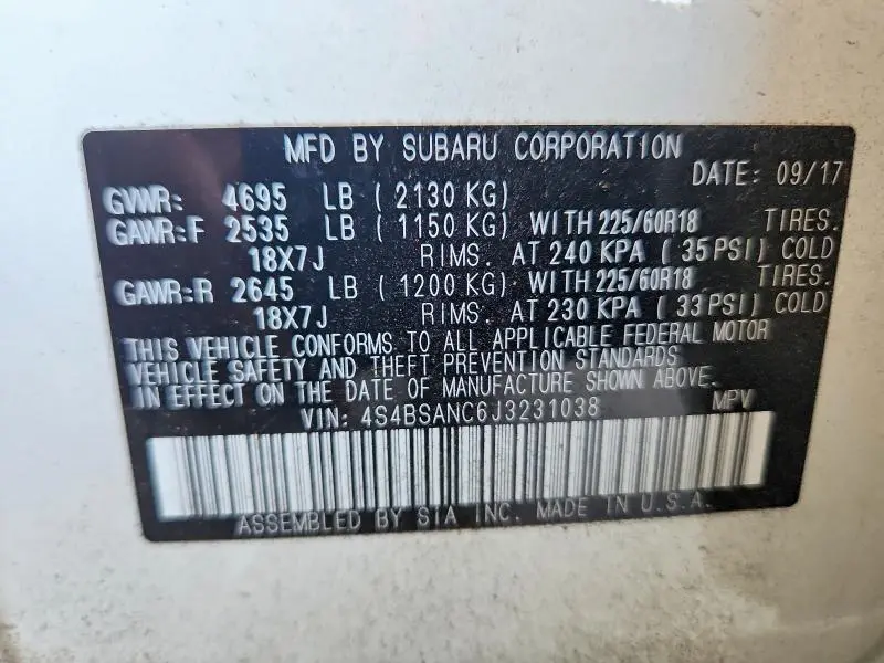2018 SUBARU OUTBACK 2.5I LIMITED  