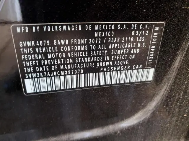 2012 VOLKSWAGEN JETTA BASE  