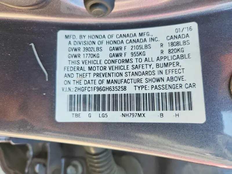 2016 HONDA CIVIC TOURING  