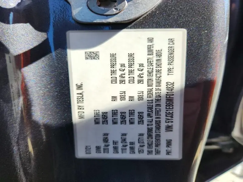 2021 TESLA MODEL 3   