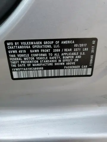 2017 VOLKSWAGEN PASSAT R-LINE