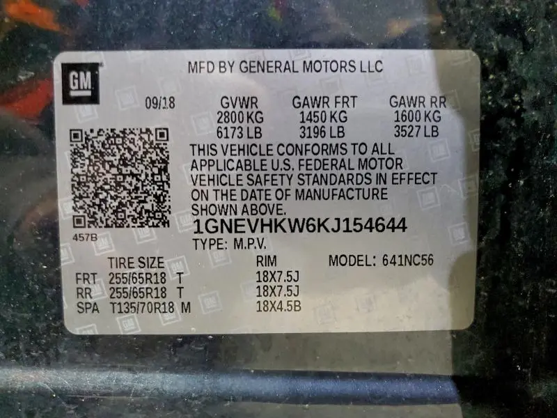 2019 CHEVROLET TRAVERSE LT  