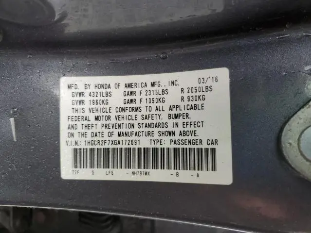 2016 HONDA ACCORD EX  