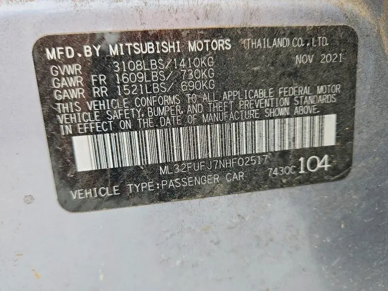 2022 MITSUBISHI MIRAGE G4 ES  