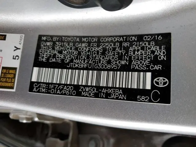 2016 TOYOTA PRIUS   
